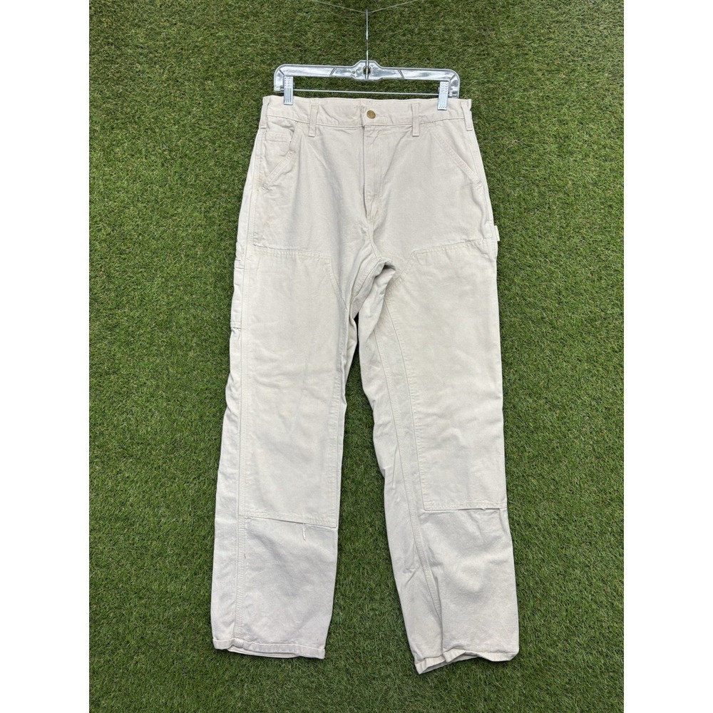 Carhartt Dungaree Pants Mens 32x32 B04 Nat Double Front Drill Workwear Utility